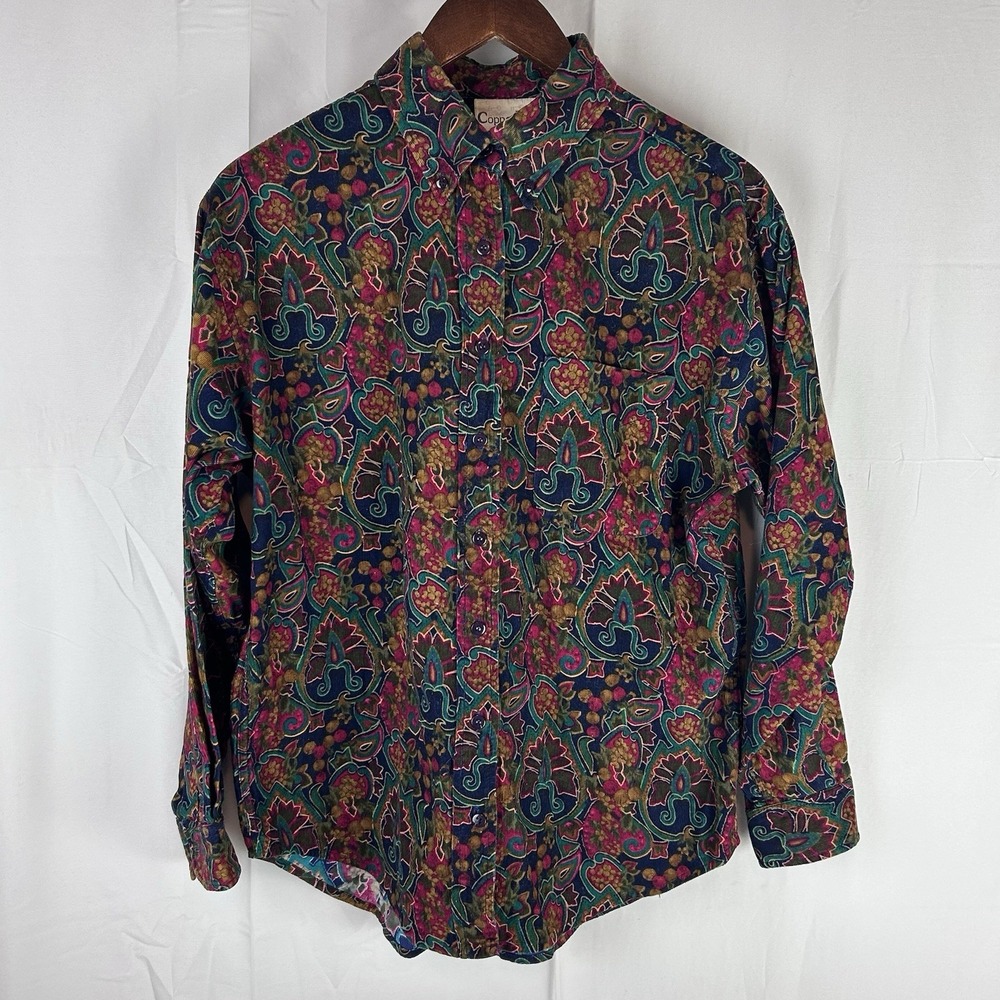 VTG Copper Key‎ Shirt Womens Medium Long Sleeve Buttons Down Artistic Colorful